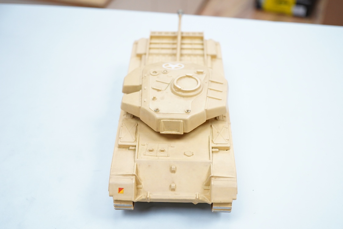 A boxed Britains Centurion Tank (No.2154), in desert warfare sand coloured finish, box with illustrated lid, complete with the original packet for the aerials, however aerials missing